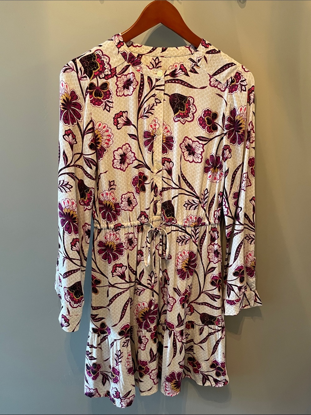 LOFT Long-Sleeve Floral Drawstring Dress  Size Small